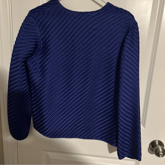 Chico's Silk Woven Ribbon Jacket Sapphire Blue/ Purple Size 0 (Small 4-6) - Picture 4 of 4